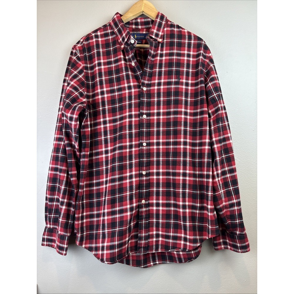 Polo Ralph Lauren Plaid Large Flannel Long Sleeve Shirt Patches Old Money Preppy